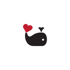 whale illustration logo with love symbol
