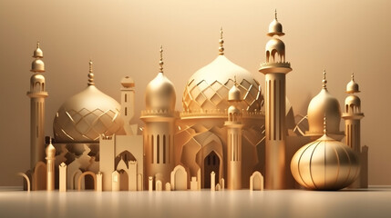 A Bronze luxury mosque, space for text, good for Ramadan design - generative ai - generative ai