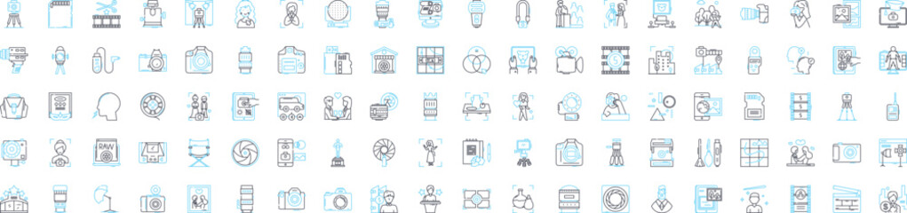 Commerce photography vector line icons set. Commerce, Photography, Portrait, Landscape, Wildlife, Nature, Still life illustration outline concept symbols and signs