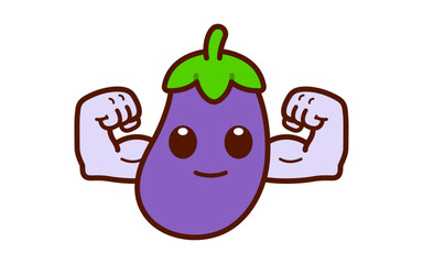 Cute Strong Eggplant Character Illustration
