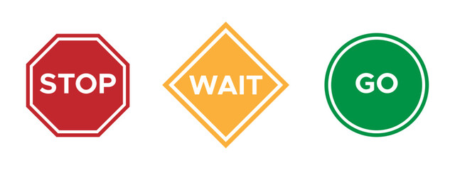 Stop wait go vector signs set