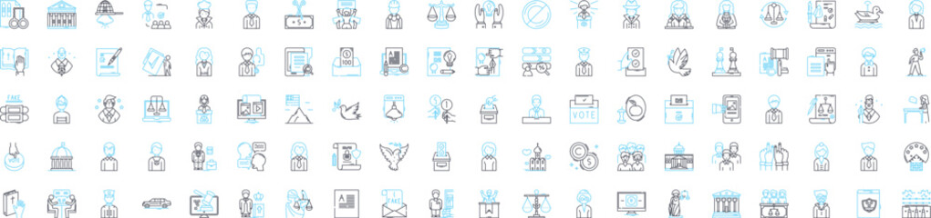 Election world vector line icons set. Voting, Polls, Ballot, Candidates, Campaign, Legislature, Issues illustration outline concept symbols and signs - obrazy, fototapety, plakaty
