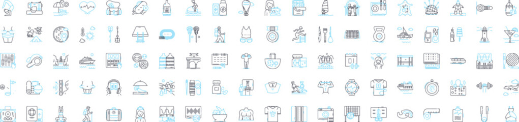 Workout people vector line icons set. Exercisers, Athletes, Gym-goers, Runners, Bodybuilders, Lifters, Crossfitters illustration outline concept symbols and signs