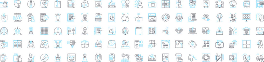 Graphic arts vector line icons set. Graphics, Art, Visuals, Illustrations, Drawings, Images, Posters illustration outline concept symbols and signs