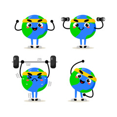 Sporty earth mascot doing sport. vector illustration collection.