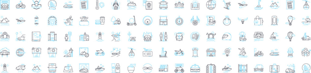 Slow travel vector line icons set. Slow, Travel, Sustainable, Ecotourism, Responsible, Community-based, Local illustration outline concept symbols and signs