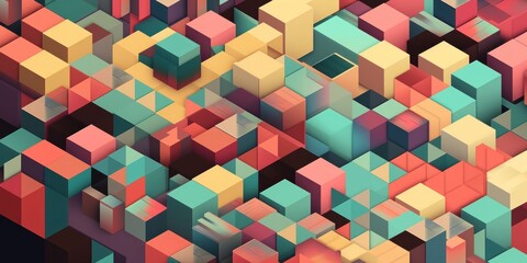 Obraz premium Colorful Isometric 3D Cubes Geometric Pattern