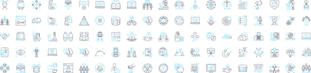 Mergers and acquisitions vector line icons set. Mergers, Acquisitions, Consolidation, Buyouts, Merging, Hostile, Takeovers illustration outline concept symbols and signs