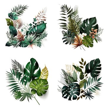 Summer Tropical Leaves Design Minimalism, Various Tropical Leaves Created With Generative Ai Technology