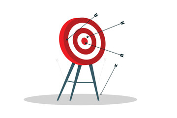 Red archery target stands with arrow achieving business and work goal concept