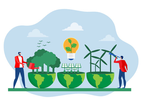 business man use binnocular forecasting
with ESG or ecology problem concept, business invest energy sources. Preserving resources of planet. Cartoon modern flat vector illustration