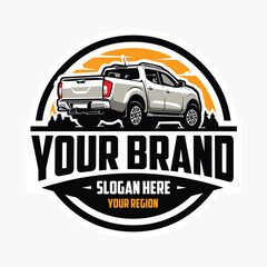 Premium Overland Double Cabin Adventure Pickup Truck Circle Emblem Logo Vector Isolated in White Background © bonky