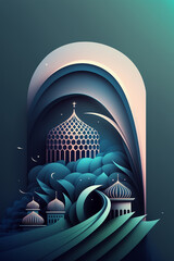 Illustration mosque, flower 3D