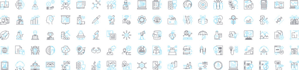 Obraz na płótnie Canvas Research and Development vector line icons set. Research, Development, Innovation, Strategy, Analysis, Design, Modeling illustration outline concept symbols and signs