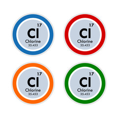 Chlorine icon set. vector illustration in 4 colors options for webdesign