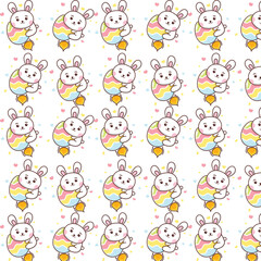 illustration of a bunny hugging an egg rocket celebrating easter kawaii style seamless pattern