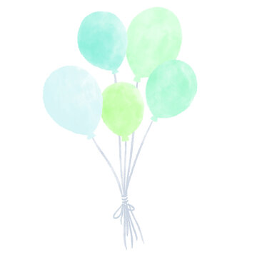 Bunch of beautiful color balloons Cute hand drawn watercolor illustration / きれいな色の風船の束  かわいい手描きの水彩イラスト