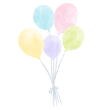 Bunch of beautiful color balloons Cute hand drawn watercolor illustration / きれいな色の風船の束  かわいい手描きの水彩イラスト
