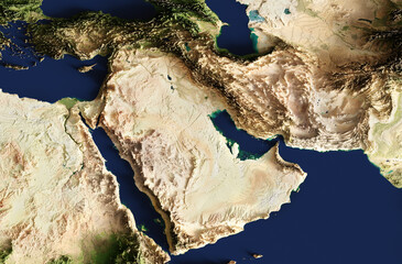 3d illustration of a highly detailed map of the Middle East. Elements of this image furnished by NASA.