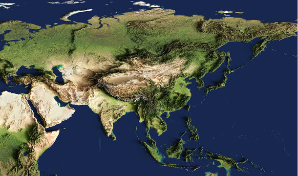 3d illustration of a highly detailed map of Asia. Elements of this image furnished by NASA.