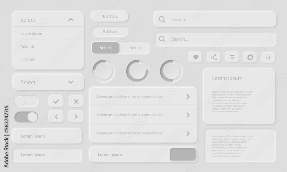 Fototapete user interface elements for mobile applications. neumorphic icon mobile app or website design set. v