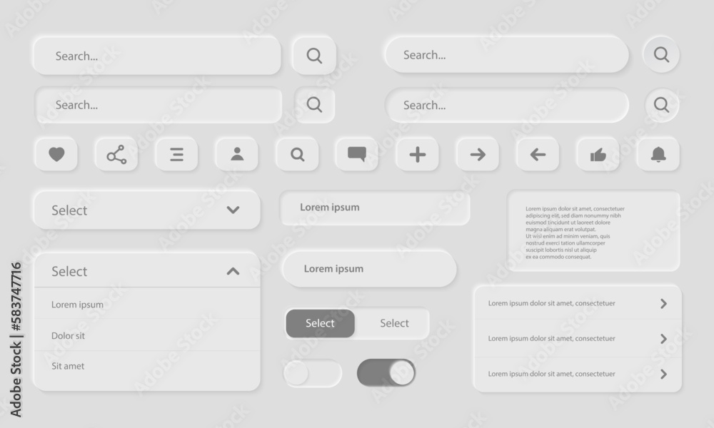 Aufkleber user interface elements for mobile applications. neumorphic icon mobile app or website design set. v