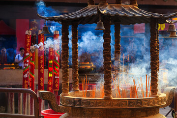 joss stick or incense place at Che Kung miu temple in Hong Kong, Che Kung miu temple is famous...