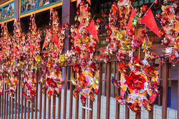 Paper turbine at Che Kung miu temple in Hong Kong, selected focus.