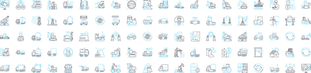 Factory machinery vector line icons set. Machinery, Factory, Equipment, Automation, Process, CNC, Install illustration outline concept symbols and signs