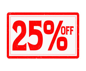 25% OFF Red Stamp text on white background.