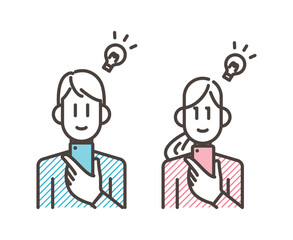 Fototapeta premium Young man and woman looking at a smartphone and noticing something [Vector illustration].