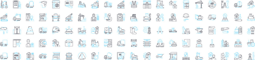 House builders vector line icons set. Developers, Constructors, Homebuilders, Architects, Contractors, Planners, Roofer illustration outline concept symbols and signs - obrazy, fototapety, plakaty