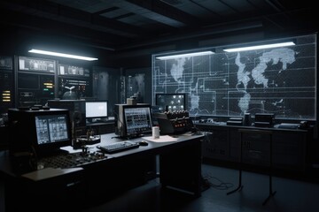 Dark mysterious laboratory with computer
