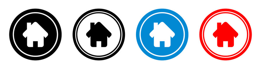 Home icon, button for home page, homepage icon in red and blue