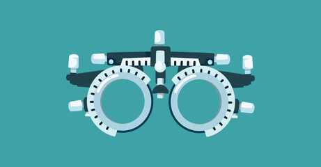 Trial Frame for Eye Test Medical Examination Tool Vector Illustration. Optical instrument of diopter measurement in eye clinic hospital
