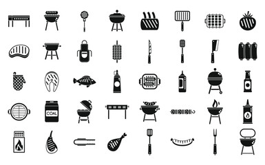 Grill icons set simple vector. Round cooking. Food bbq