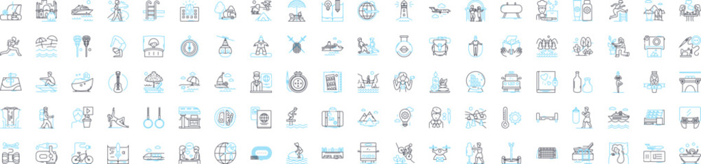 outdoor training vector line icons set. Outdoor, Training, Exercise, Coaching, Adventure, Hiking, Camping illustration outline concept symbols and signs