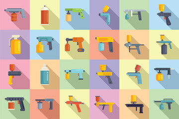 Paint sprayer icons set flat vector. Wrap coating. Spray auto