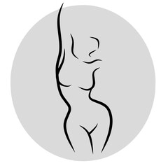 linear woman figure. Continuous linear silhouette of female body. Outline hand drawn of avatars girls. Linear glamour logo in minimal style for beauty salon, makeup artist, stylist