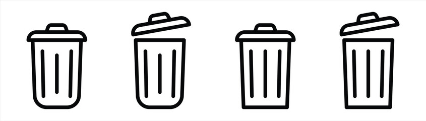 trash bin icon set. trash can open icon. bin icon sign symbol collections. isolated line style, vector illustration