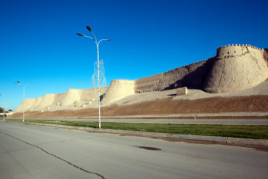 The ancient defensive wall of the inner city of Ichan-Kala. Khiva, Uzbekistan