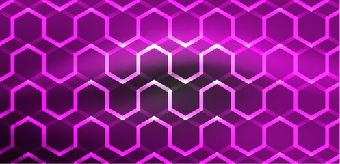 Hexagon abstract background. Techno glowing neon hexagon shapes vector illustration for wallpaper, banner, background, landing page, wall art, invitation, prints, posters
