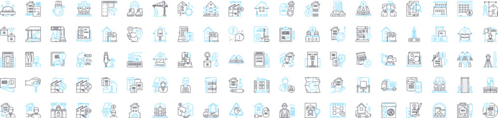 Real estate vector line icons set. property, investment, broker, mortgage, land, home, lease illustration outline concept symbols and signs