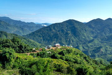 Fototapeta na wymiar A small village of ethnic minorities living in the high mountains at Nam Tra My, Quang Nam, Vietnam