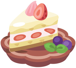 ショートケーキのイラスト_コロンとかわいいシンプルお料理ベクターイラスト