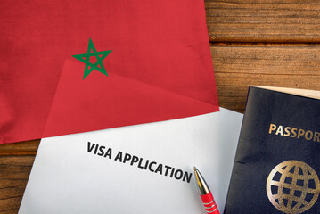 Visa application form, passport and flag of Morocco 