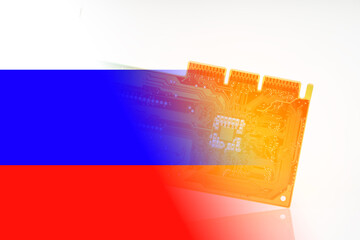  computer chip on the background of the Russian flag, the concept