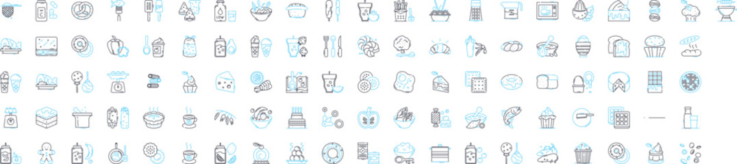 Food mall vector line icons set. Food, Mall, Foodcourt, Restaurants, Dining, Groceries, Cuisine illustration outline concept symbols and signs