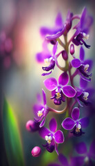 Fototapeta na wymiar Fresh spring violet orchid blooming with blur background