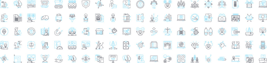 Lean startup vector line icons set. Lean, Startup, Iterate, MVP, Agile, KPI, Prototype illustration outline concept symbols and signs